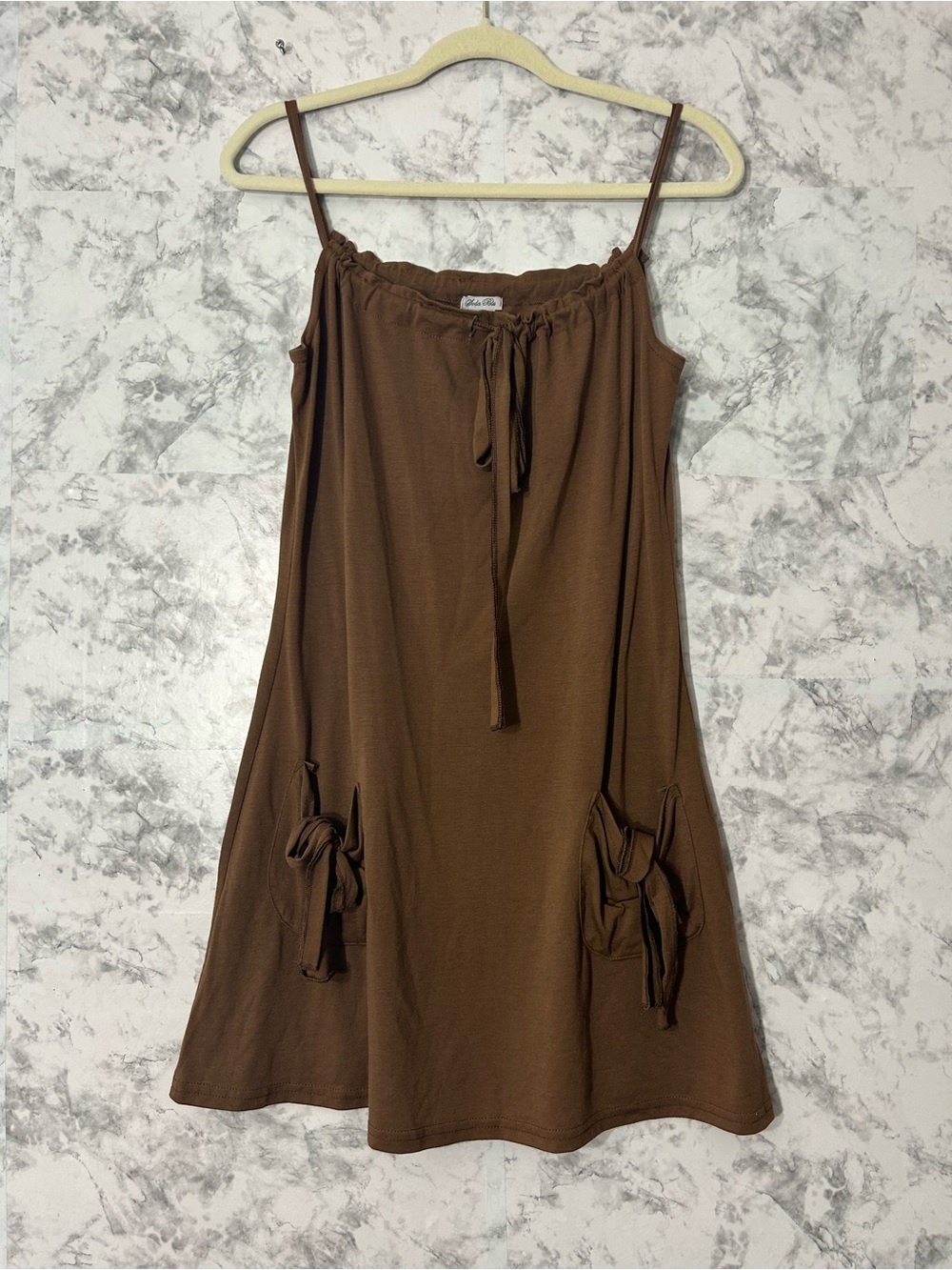 Soda Blu Brown Spaghetti Strap Summer Dress with Pocket Ties Sz M